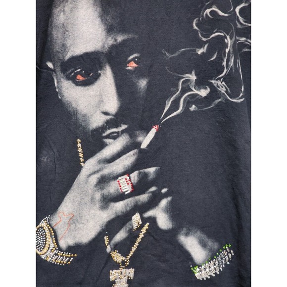 Tupac Black Heavy Weight Embellished T-Shirt Size 3XLT Rare Red Eyes Rap Band - Picture 1 of 8